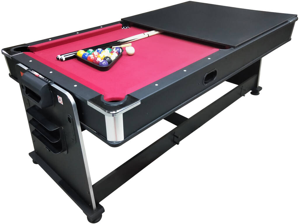 Table multijeux rotative 4-en-1 Olimpus 203,5x112x81 cm avec plateau rouge