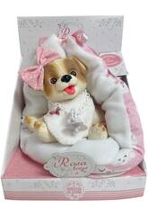 Boneco Cãozinho Branco e Bege de 23 cm com Capazo