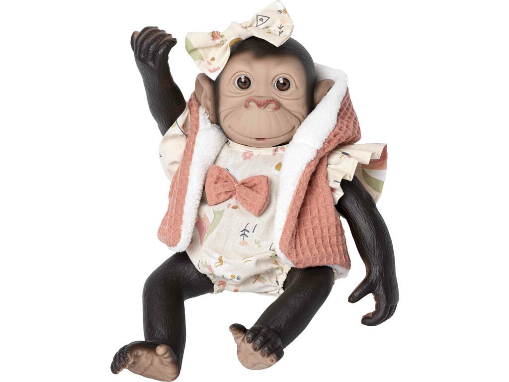 Poupée Reborn Monkey 35 cm avec gilet rose