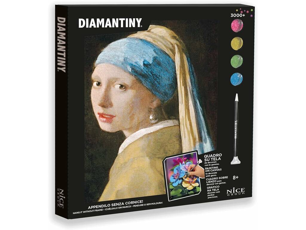 Diamantiny Tableau sur toile à décorer avec des pierres précieuses La Jeune Fille à la Perle