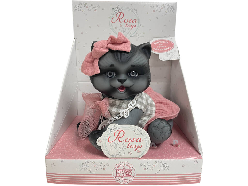 Poupée chat noir de 23 cm avec nœud rose