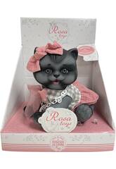 Poupée chat noir de 23 cm avec nœud rose