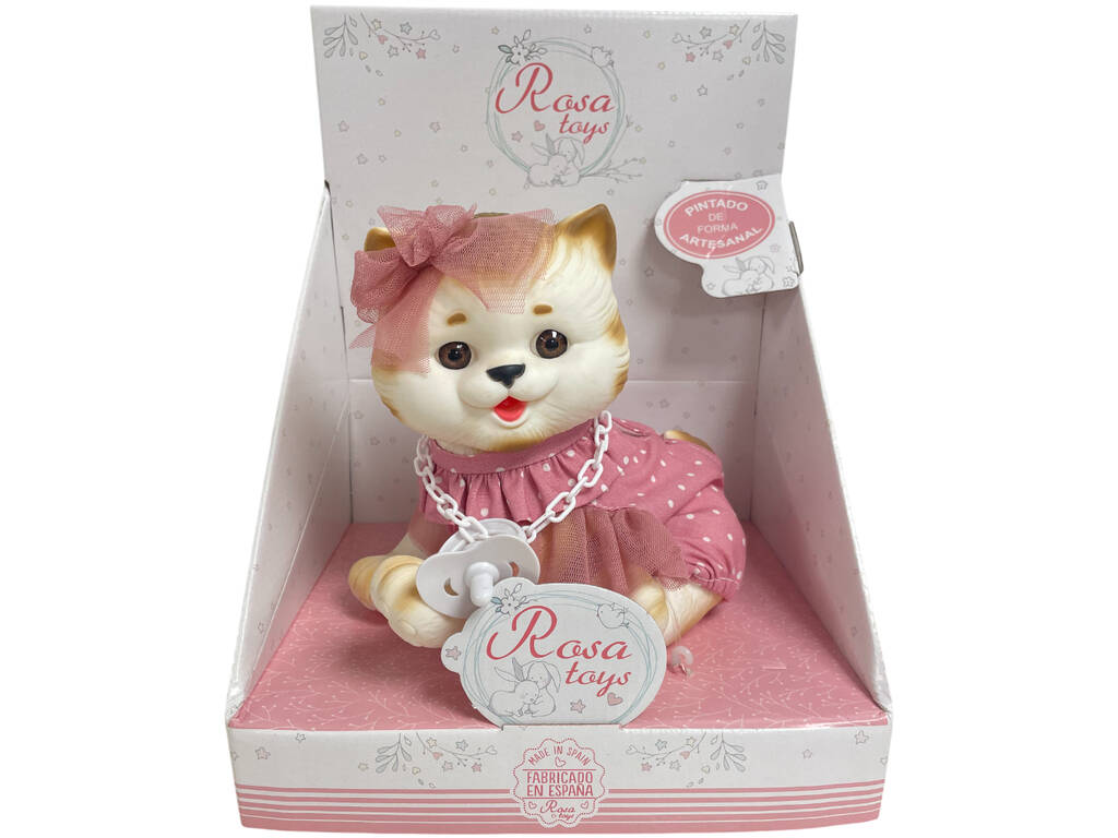 Poupée chat beige de 23 cm avec robe rose