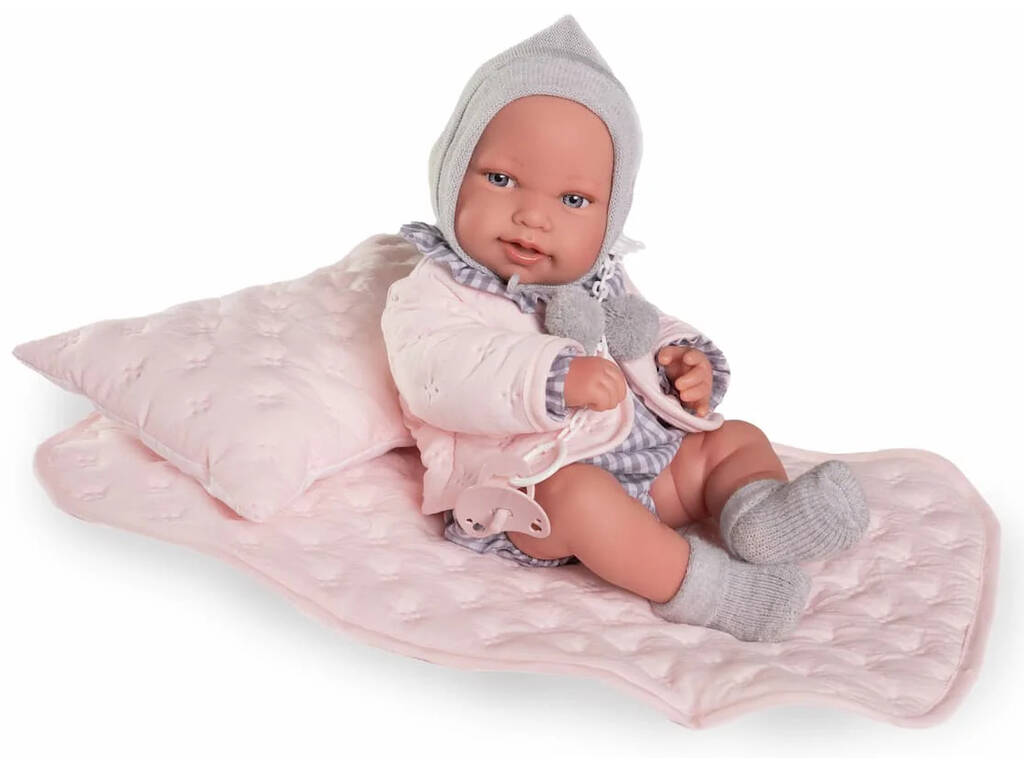 Poupée Bébé Recen Né Pipe De 42 cm Avec Couverture Rembourrée
