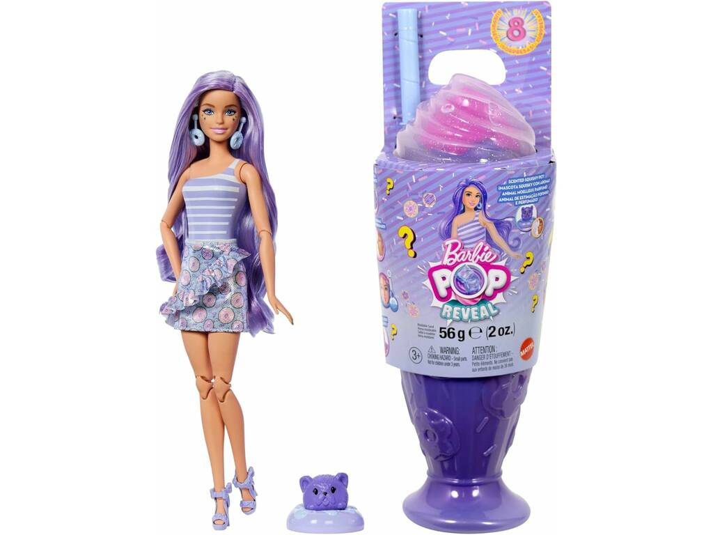 Barbie Pop Reveal Dulces Muñeca Sorpresa Con Vaso Morado
