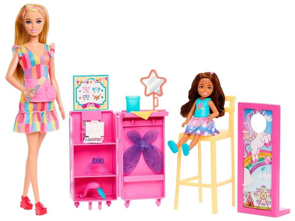 Barbie Journée à la foire Stand de maquillage avec poupées