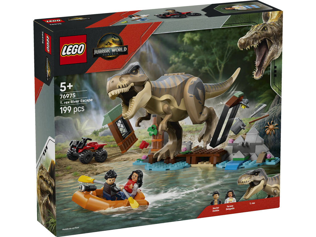 Lego Jurassic World Rebirth Fuite par la rivière et T. Rex à la chasse