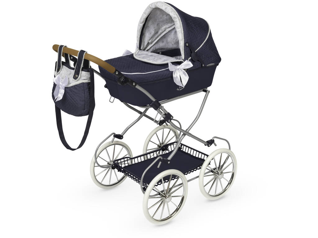 Chariot de poupée pliable vintage avec sac à main