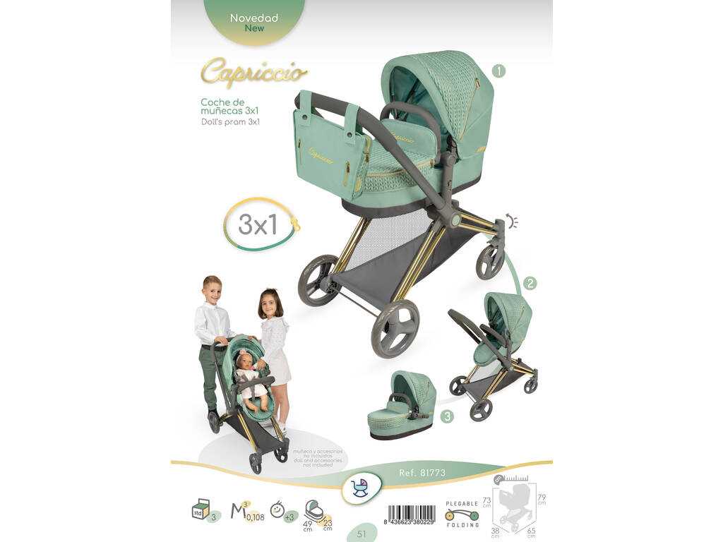 Carro de Muñécas 3x1 Plegable Capriccio con Bolso