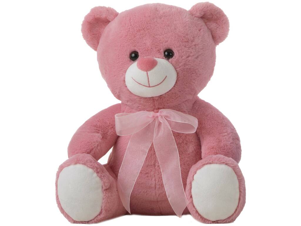 Peluche ours rose de 50 cm avec nœud