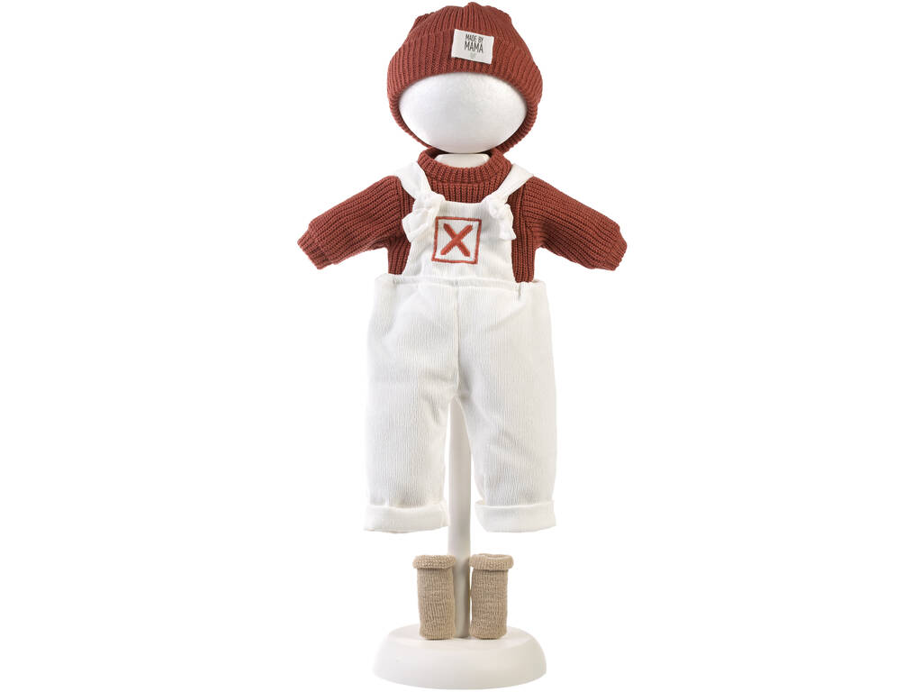 Ensemble poupée 42 cm avec salopette blanche et chaussons