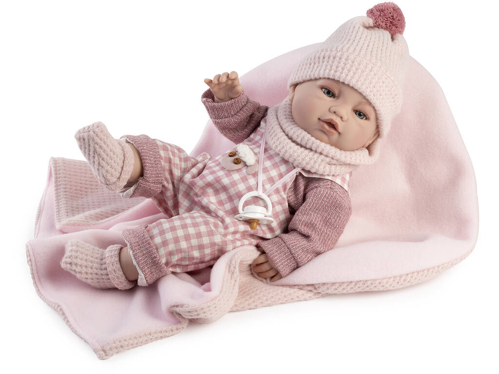 Poupée nouveau-né de 42 cm avec combinaison à carreaux