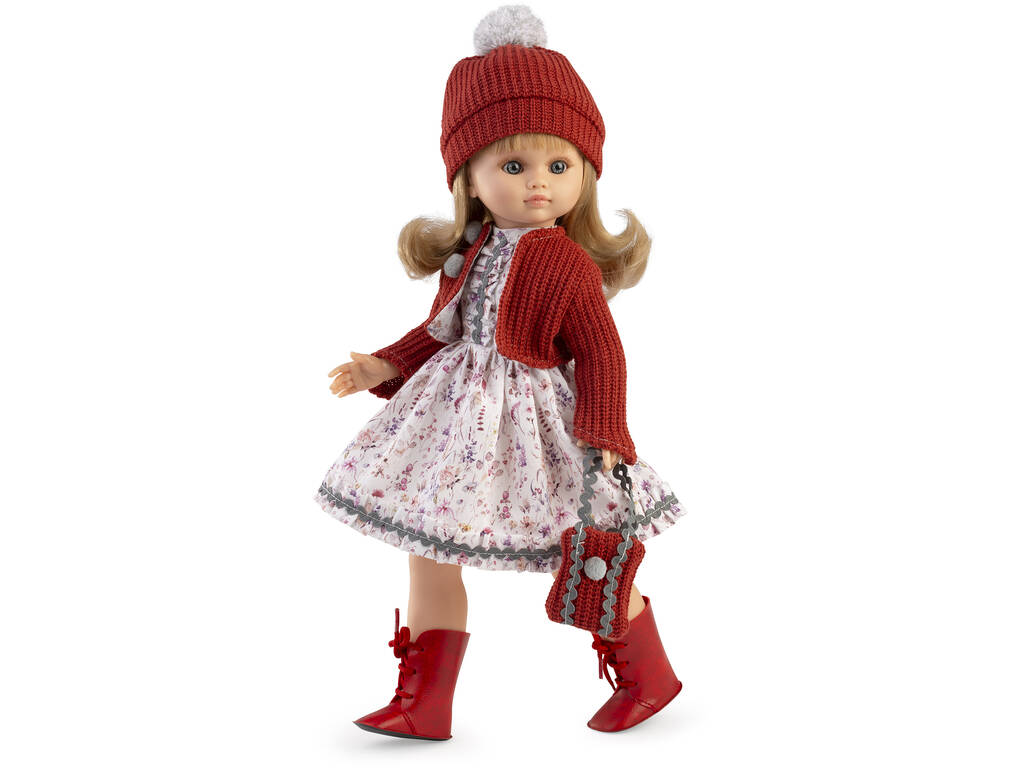Poupée Fany avec veste en tricot et bonnet rouge, 40 cm