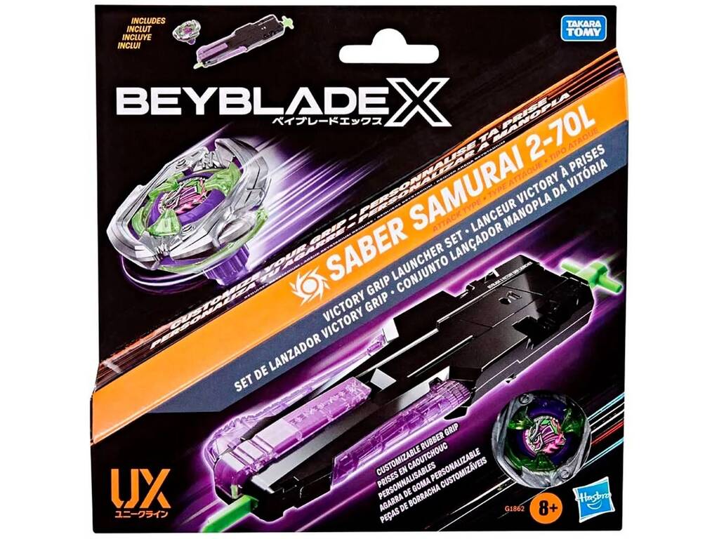 Beyblade X Set de lanceur Victory Grip avec Saber Samurai 2-70L