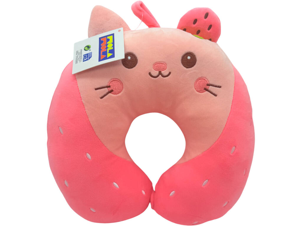 Oreiller de voyage pour le cou Chat Fraise Rose 27 x 27 cm
