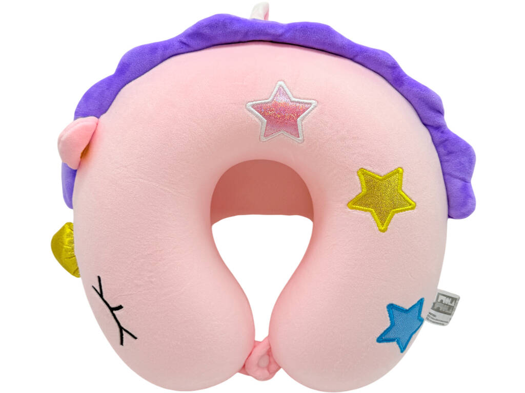 Oreiller de voyage pour le cou Licorne rose 27 x 27 cm