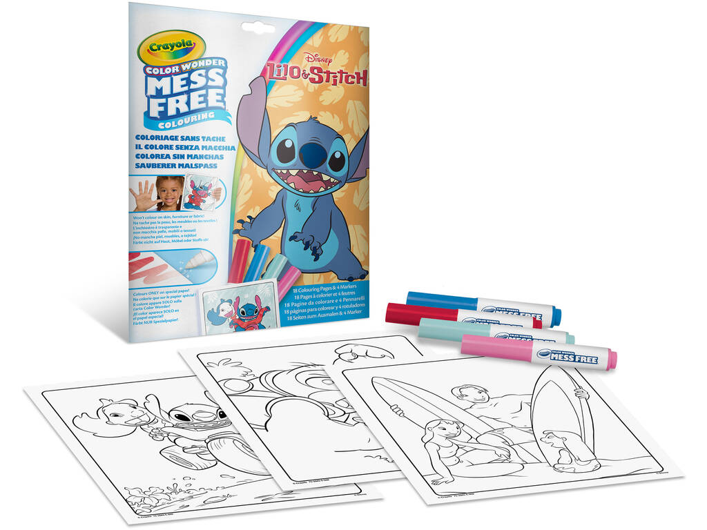 Stitch Colorea Sin Manchas de Crayola avec des pochoirs et 4 feutres