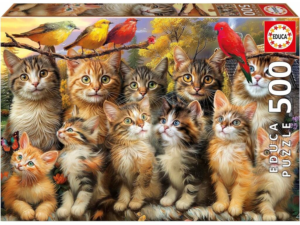 Puzzle 500 chatons et oiseaux