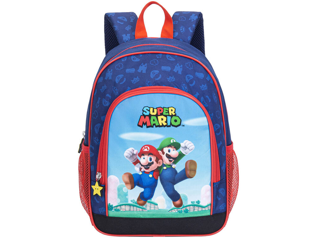 Super Mario Mochila Escolar com Bolsos de 37x27x17 cm