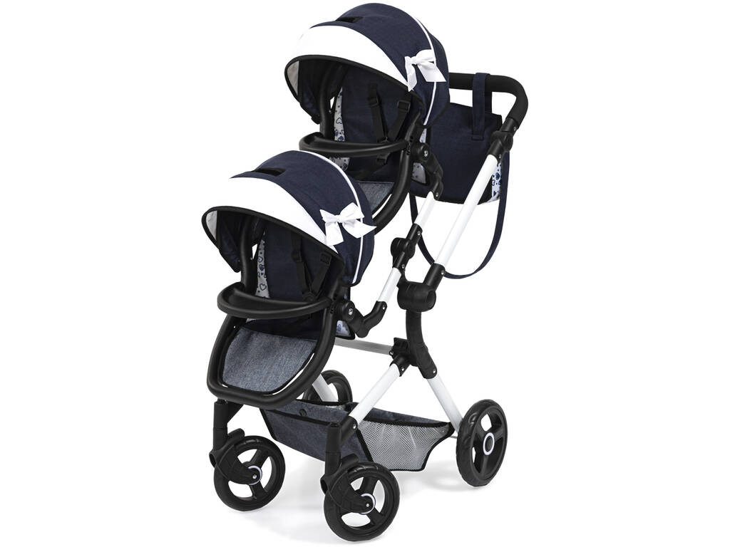 Poussette double Twin Neo bleu marine avec sac