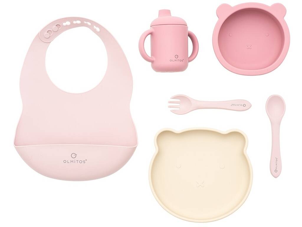 Vaisselle 7 pièces en silicone rose