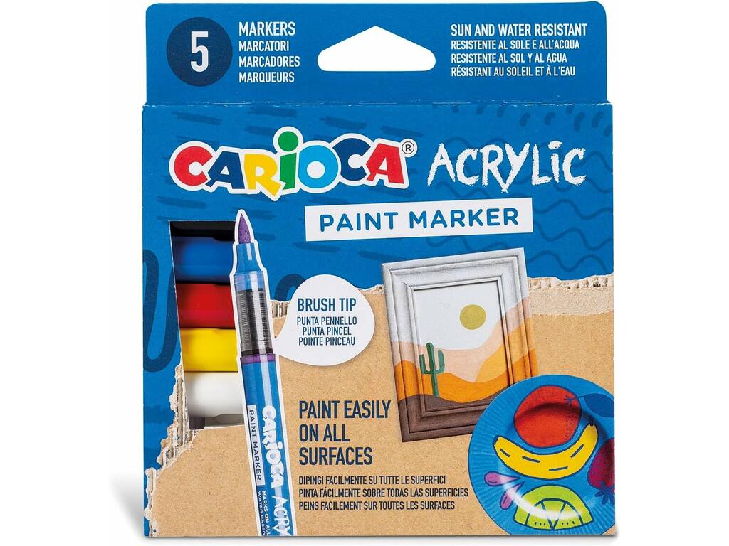 Carioca Acrylic Paint Marker Pack 5 marqueurs pour toutes surfaces