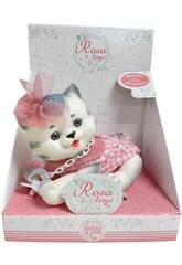 Poupée chat blanc et gris de 23 cm avec robe rose et blanche