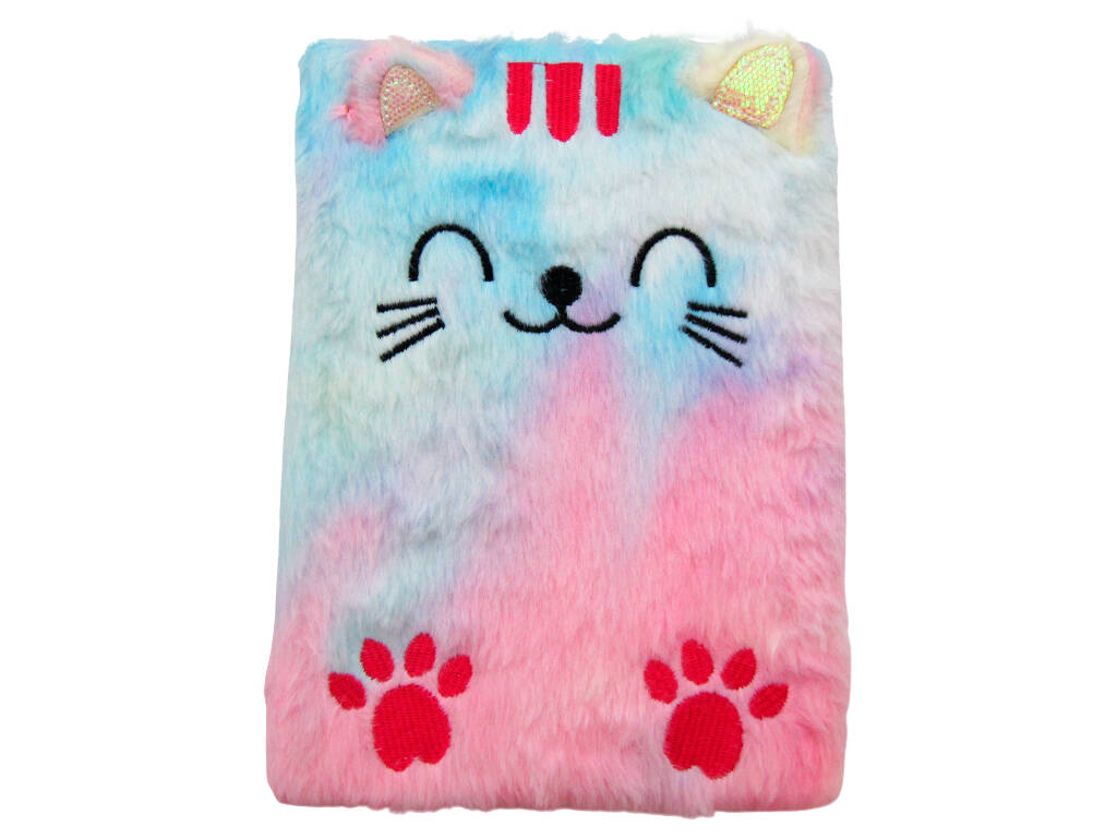 Carnet en peluche A5 chaton rose et bleu avec 80 pages