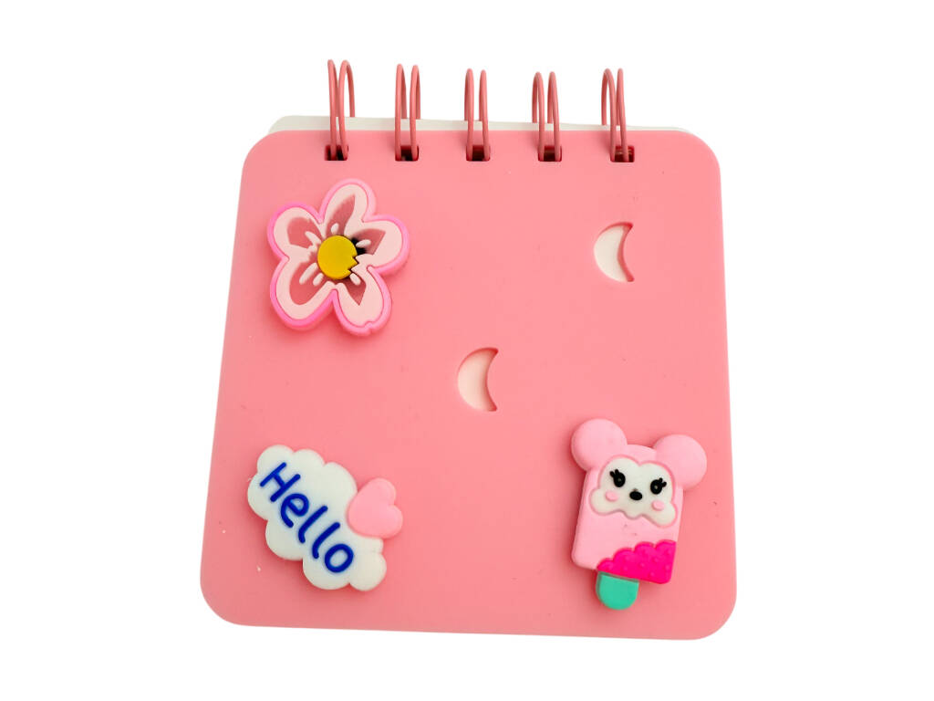 Carnet A7 rose perforé avec 50 pages et 3 épingles décoratives