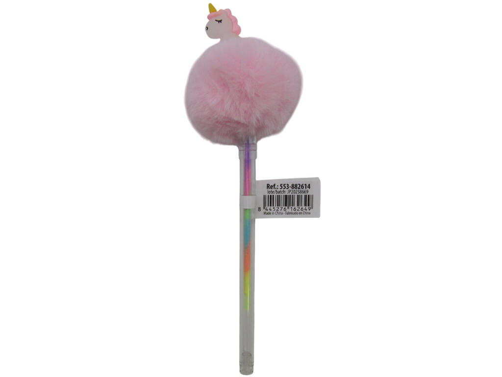 Stylo à bille Multicolore Pompom et Licorne 19 cm