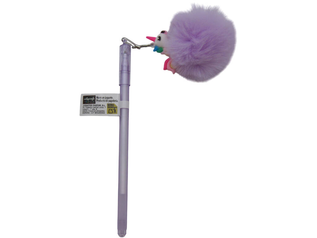 Caneta Azul com Chaveiro Pompom de 17,5 cm