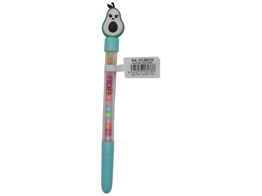 Stylo à bille bleu avec avocat et perles avec lettres 19,5 cm