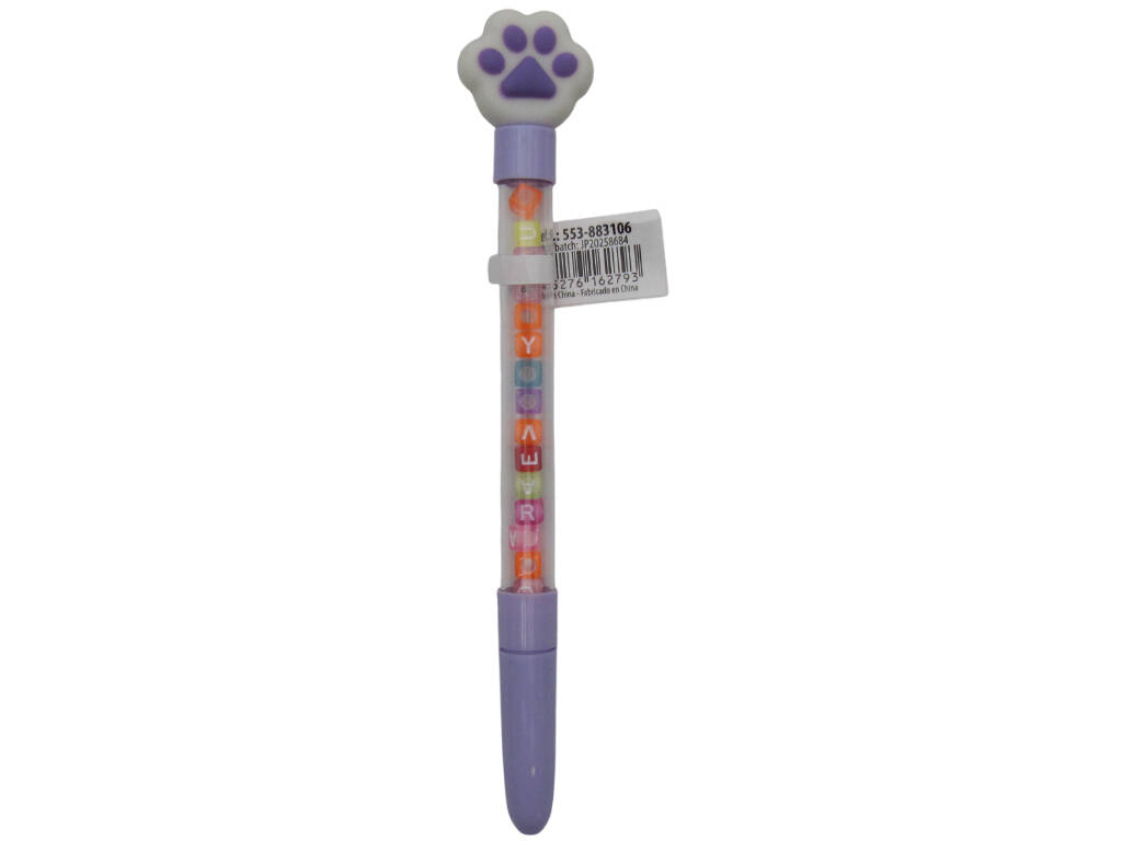 Stylo à bille bleu avec empreinte digitale et perles avec lettrage 18,5 cm