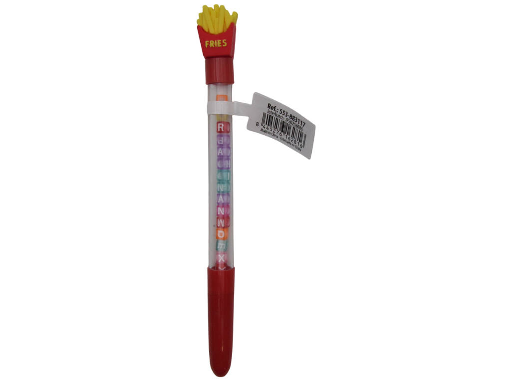 Stylo à bille bleu avec Fast Food et perles avec lettres 18,5 cm