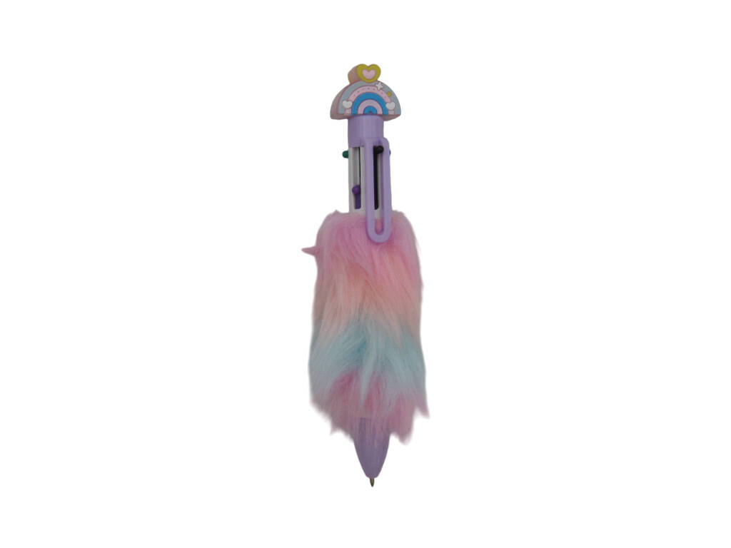 Stylo à bille 6 couleurs avec arc-en-ciel et fourrure 15,5cm