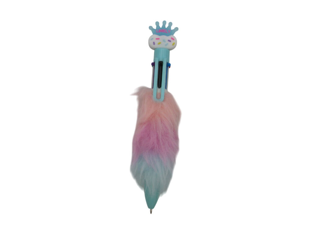 Stylo à bille 6 couleurs avec couronne et fourrure 16,5cm