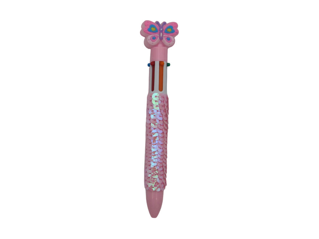 Stylo à bille 6 couleurs avec papillon 16 cm