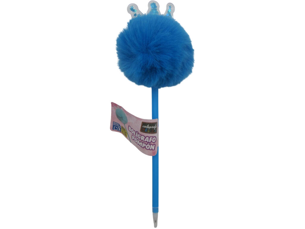 Stylo à bille noir avec pompon et couronne 22 cm