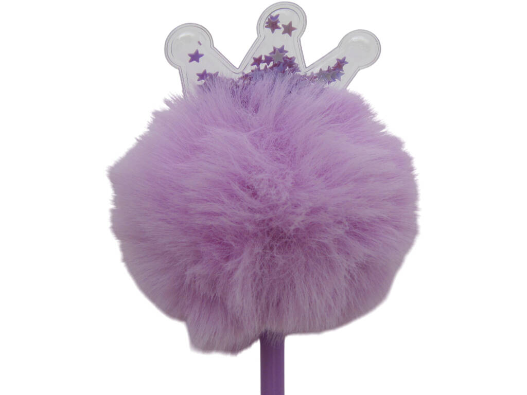 Stylo à bille noir avec pompon et couronne 22 cm
