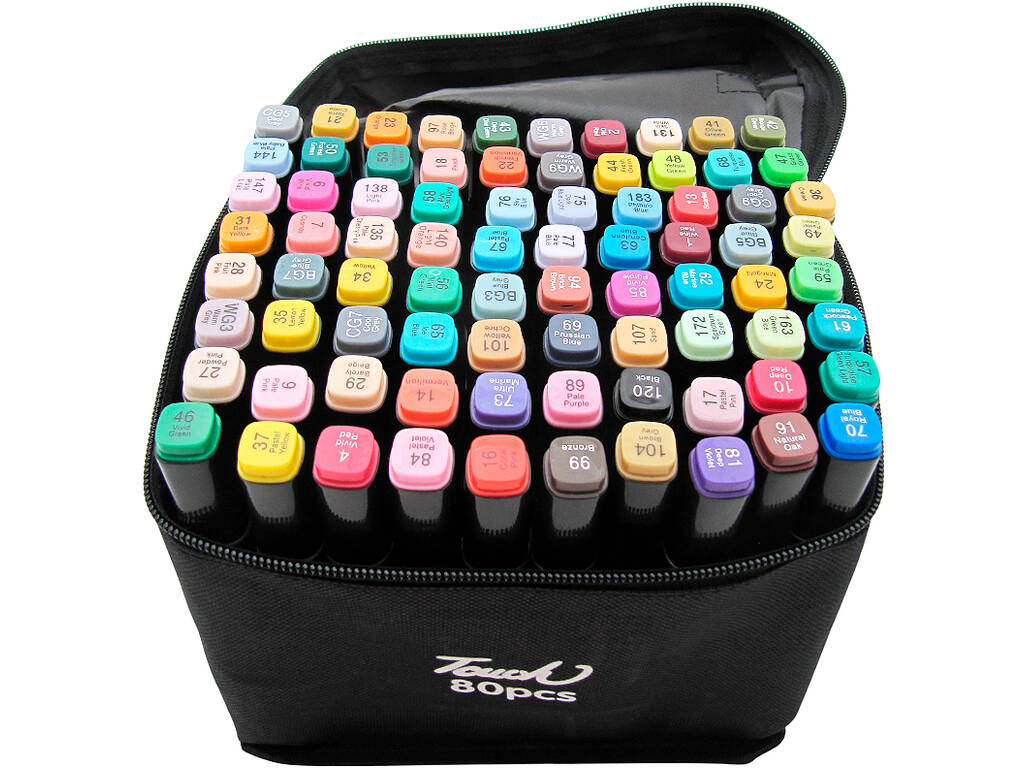 Set 80 feutres couleurs différentes avec 2 pointes de 3 et 6,5 mm dans le sac avec poignée