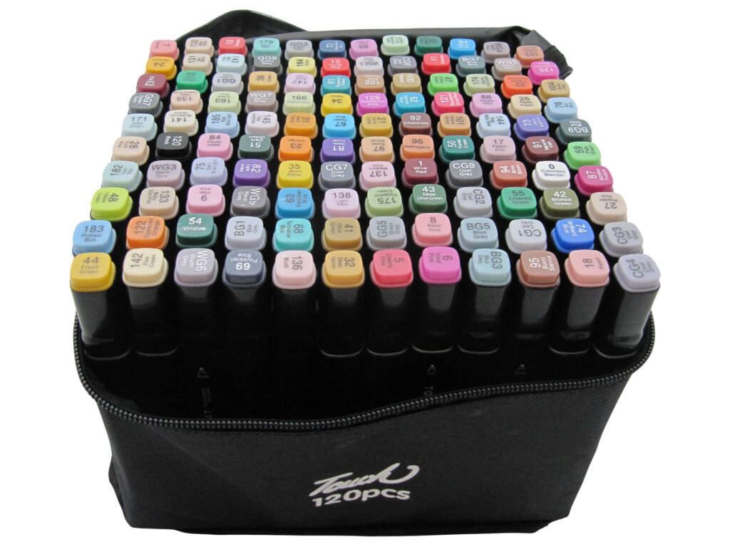 Set 120 feutres couleurs différentes avec 2 pointes de 3 et 6,5 mm dans le sac avec poignée