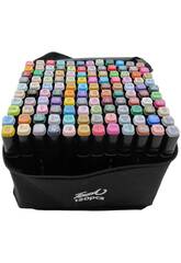 Set di 120 pennarelli di diversi colori con 2 punte da 3 e 6,5 mm in borsa con manico