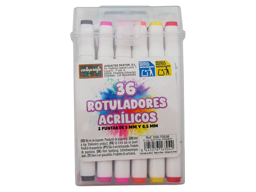 Mallette 36 marqueurs acryliques avec 2 pointes de 3 mm et 6'5 mm