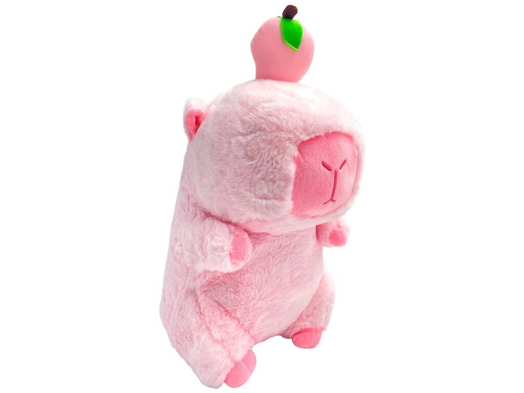 Peluche Capybara rose avec fruit, 33 cm