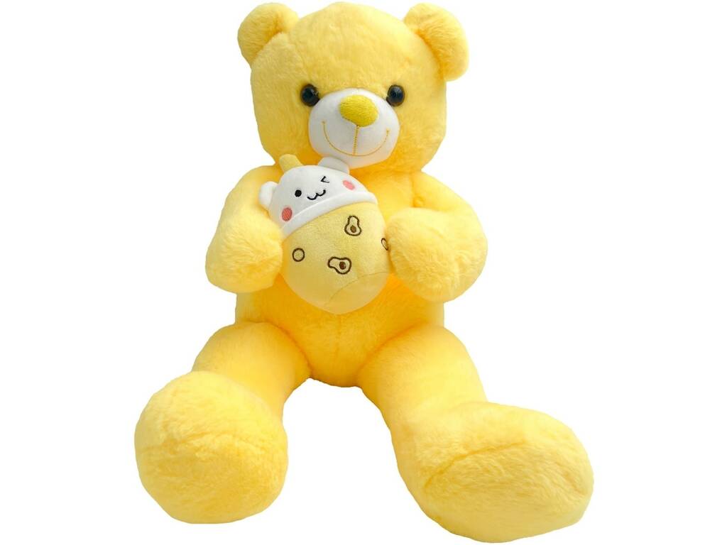 Peluche ours jaune avec verre de 60 cm