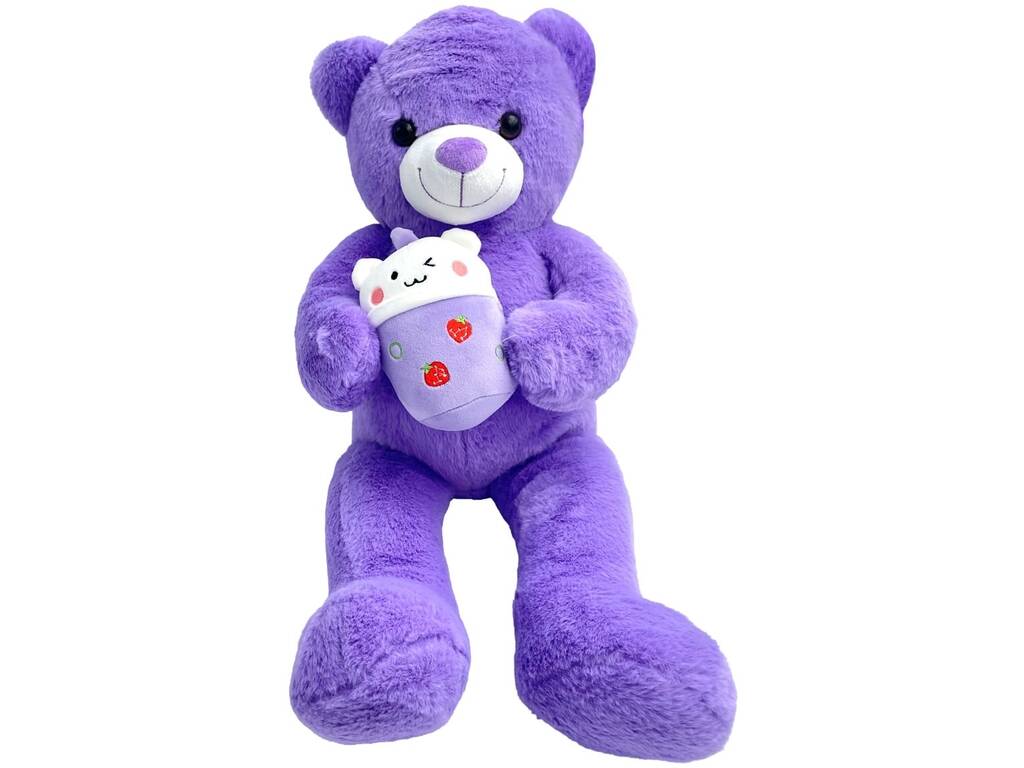 Peluche ours violet avec verre de 60 cm