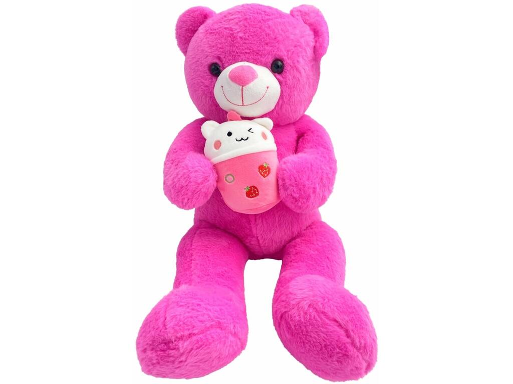 Peluche ours rose foncé avec verre de 60 cm