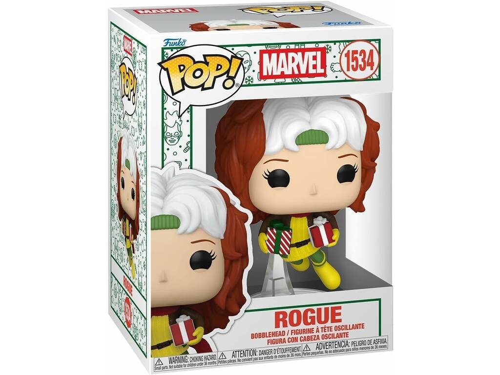 Funko Pop Marvel Figurine Rogue avec cadeaux de Noël et tête oscillante