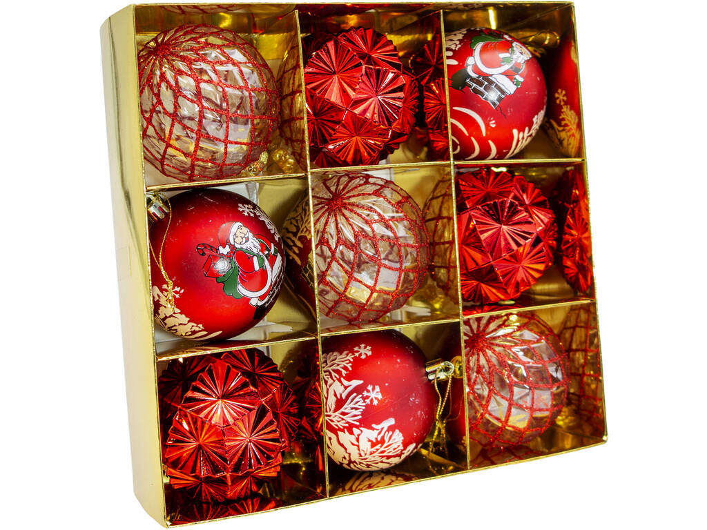 Décoration de Noël Boîte de 9 boules décoratives rouges assorties de 8 cm