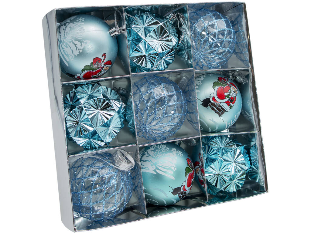 Décoration de Noël Boîte de 9 boules décoratives assorties bleues de 8 cm